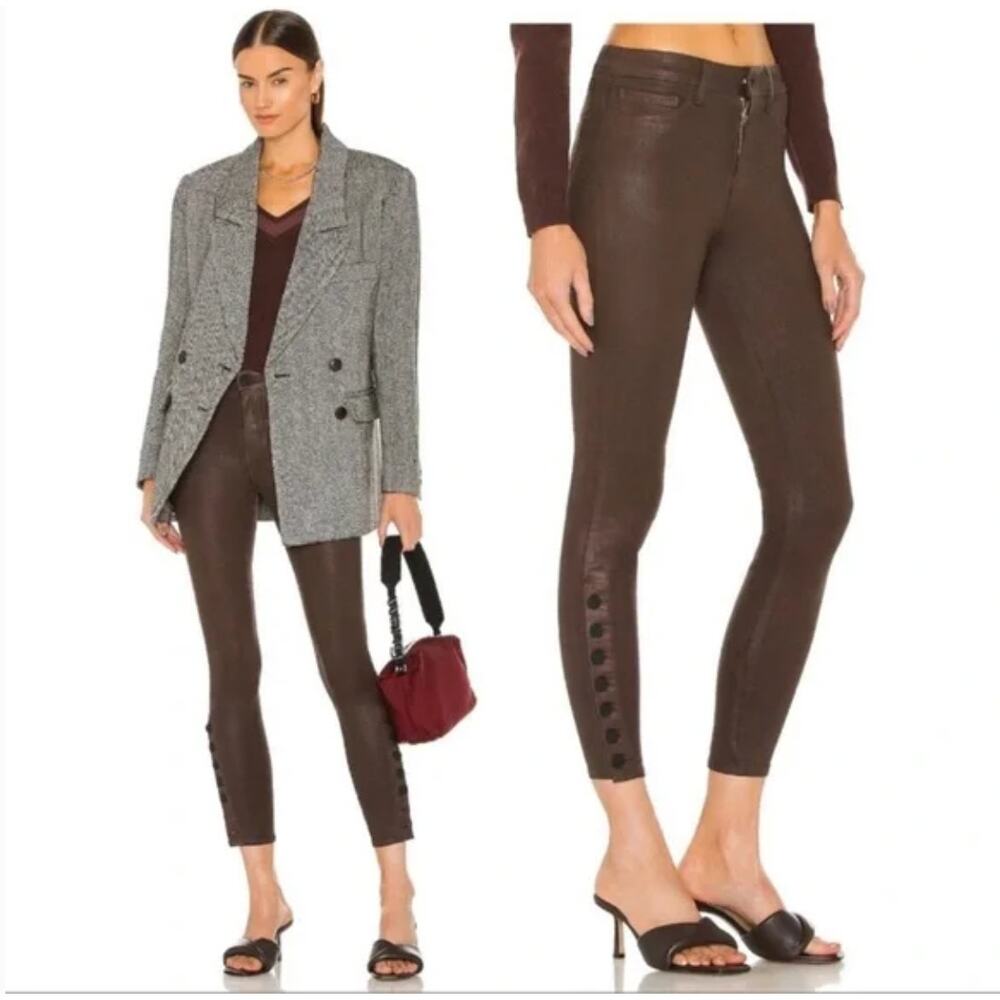 L'AGENCE Piper High Rise Skinny Jean in Espresso Coated Brown Size 29